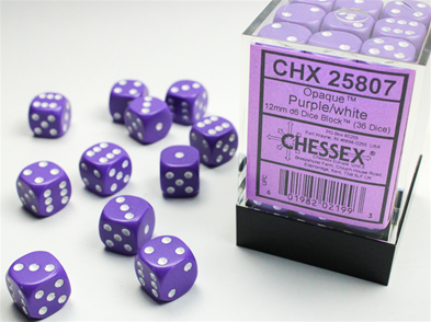 Terningsæt D6: Opaque Purple (12 mm)