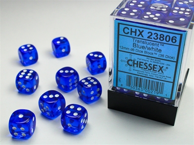 Terningsæt D6: Translucent Blue (12mm) 